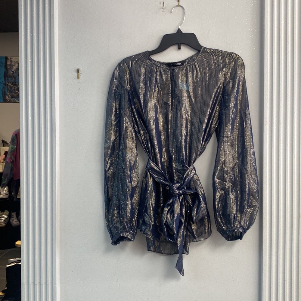 Intermix Shiny Mesh Navy + Gold Top